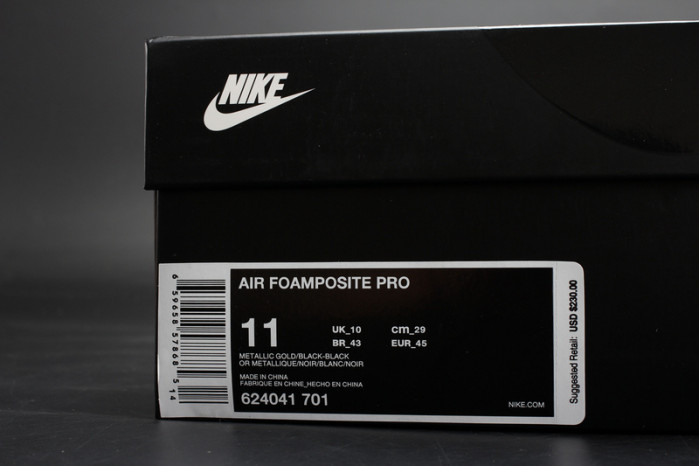 air foamposite pro “metallic gold” black mens 624041-701